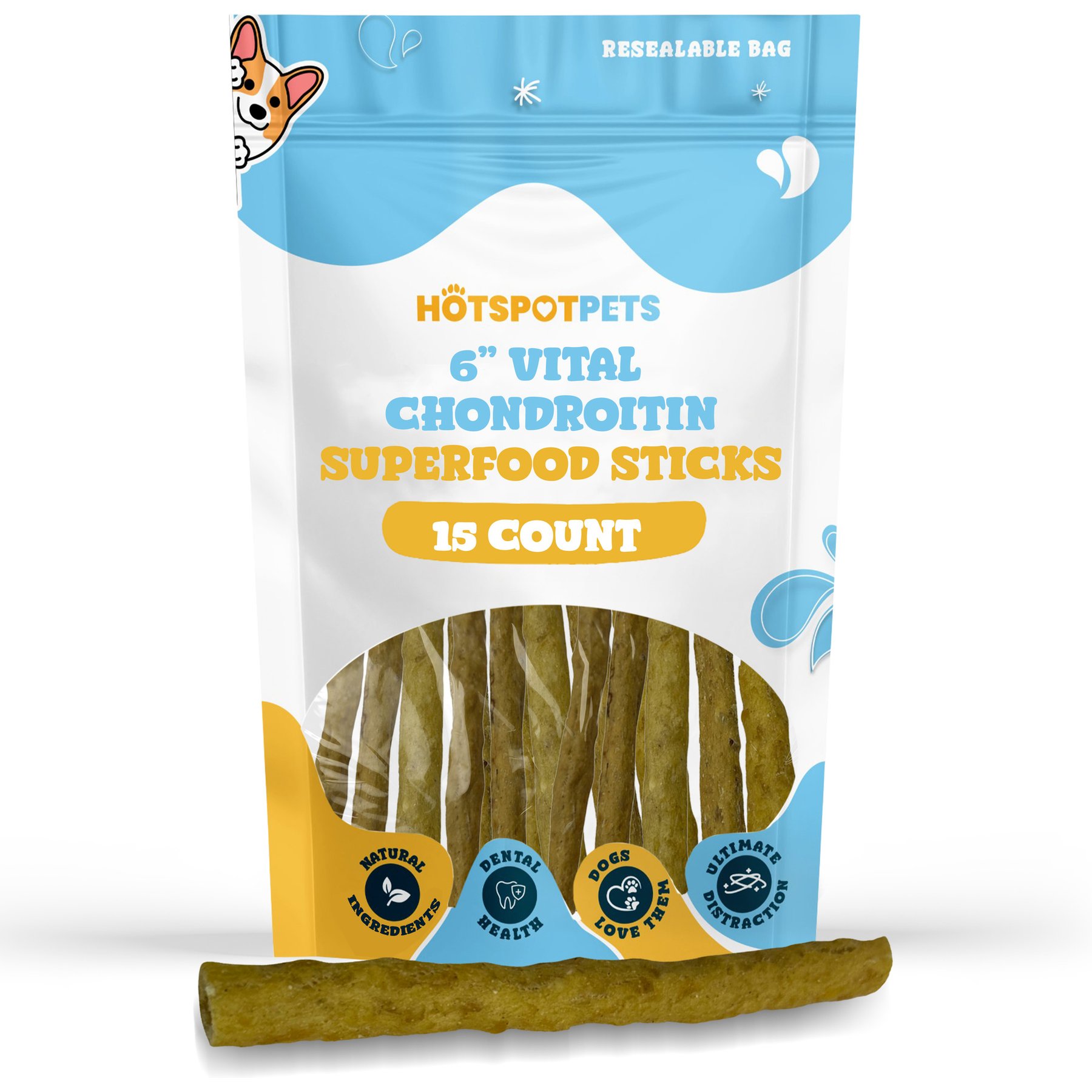 HOTSPOT PETS 6-in Vital Chondroitin Packed Superfood Sticks Dog Treats, 15 count