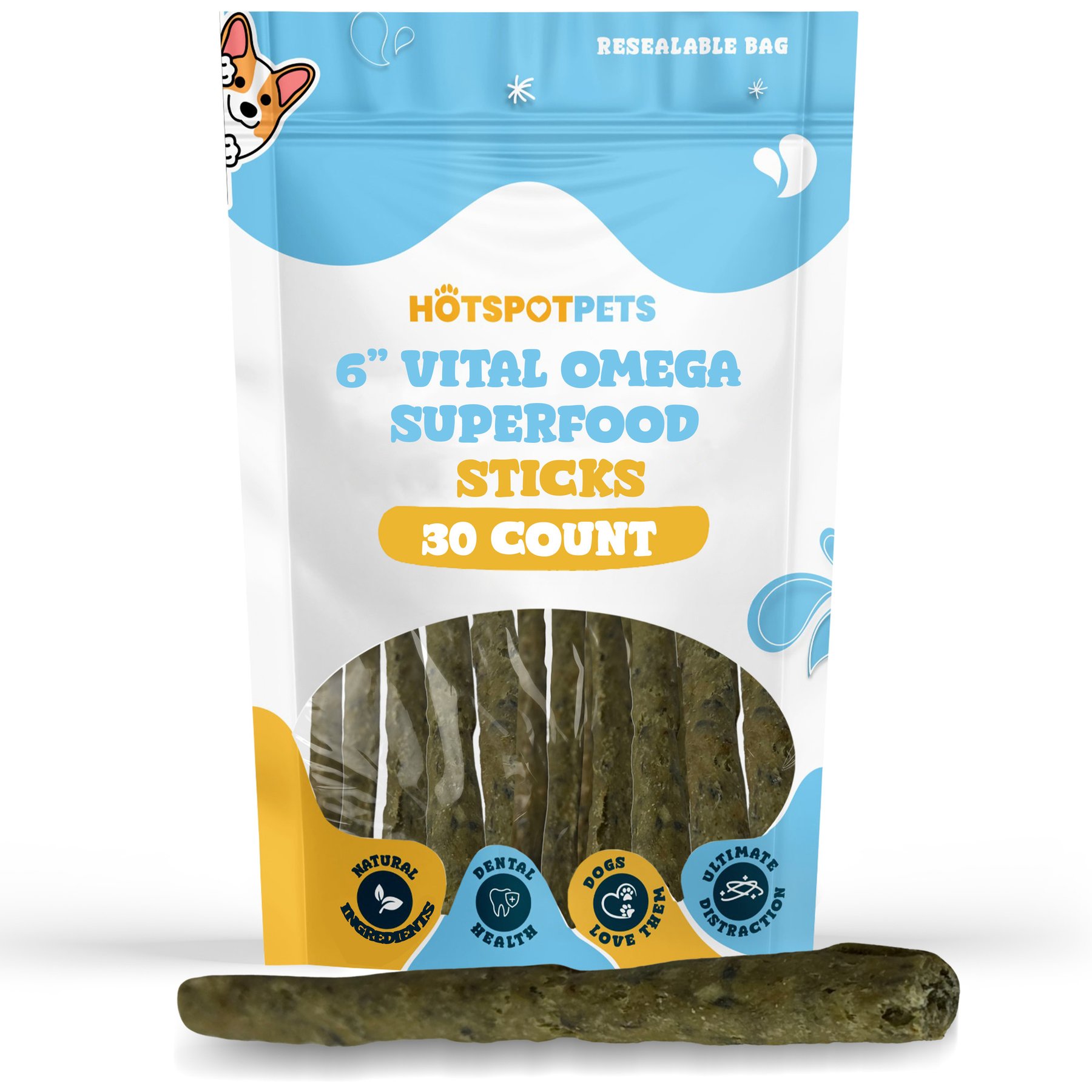 HOTSPOT PETS 6-in Vital Omega Packed Superfood Sticks Dog Treats, 30 count