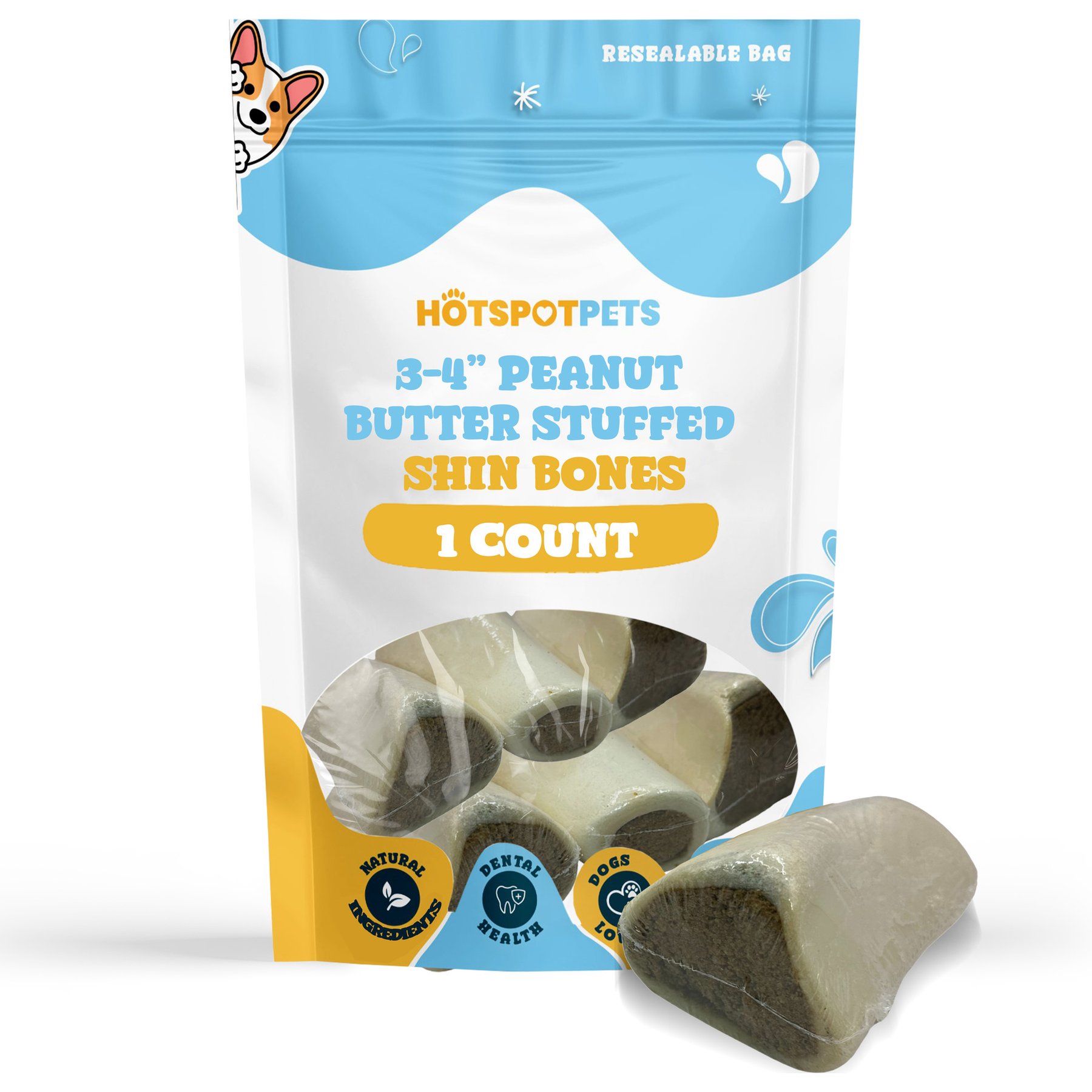 HOTSPOT PETS 3-4-in Shin Bone Stuffed with Peanut Butter Dog Natural Chew Treats, 1 count