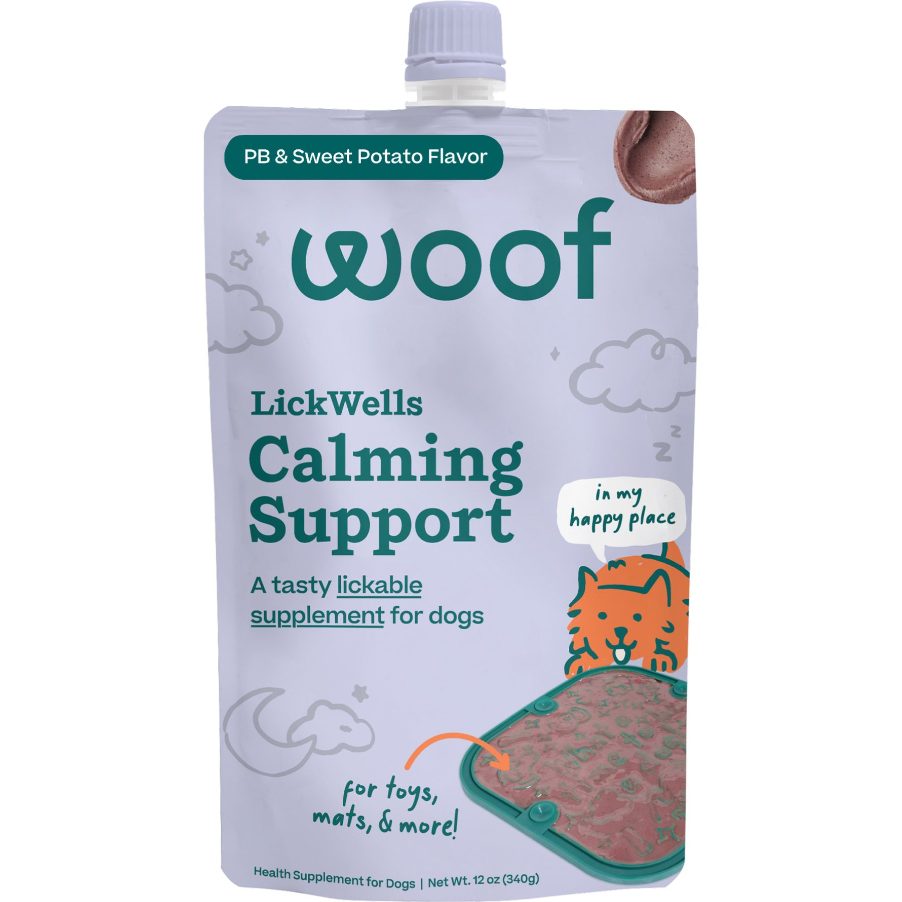 Woof LickWells Calming Peanut Butter Spread Lickable Dog Supplement, 12-oz bag