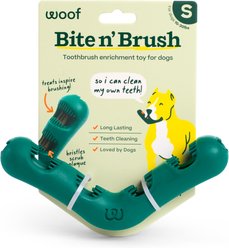 Woof Bite n' Brush Dog Toothbrush Toy Dental Stick Dispenser, Green, Small