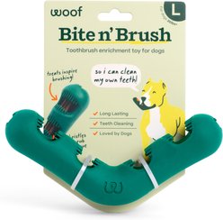 Woof Bite n' Brush Dog Toothbrush Toy Dental Stick Dispenser, Green, Large
