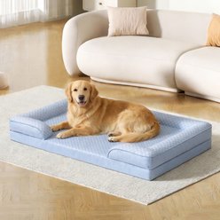 LFC PETS Summer Cooling Orthopedic Bolster Dog Sofa Bed with Removable Cover, Blue, X-Large