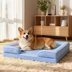 LFC PETS Summer Cooling Orthopedic Bolster Dog Sofa Bed with Removable Cover, Blue, Medium