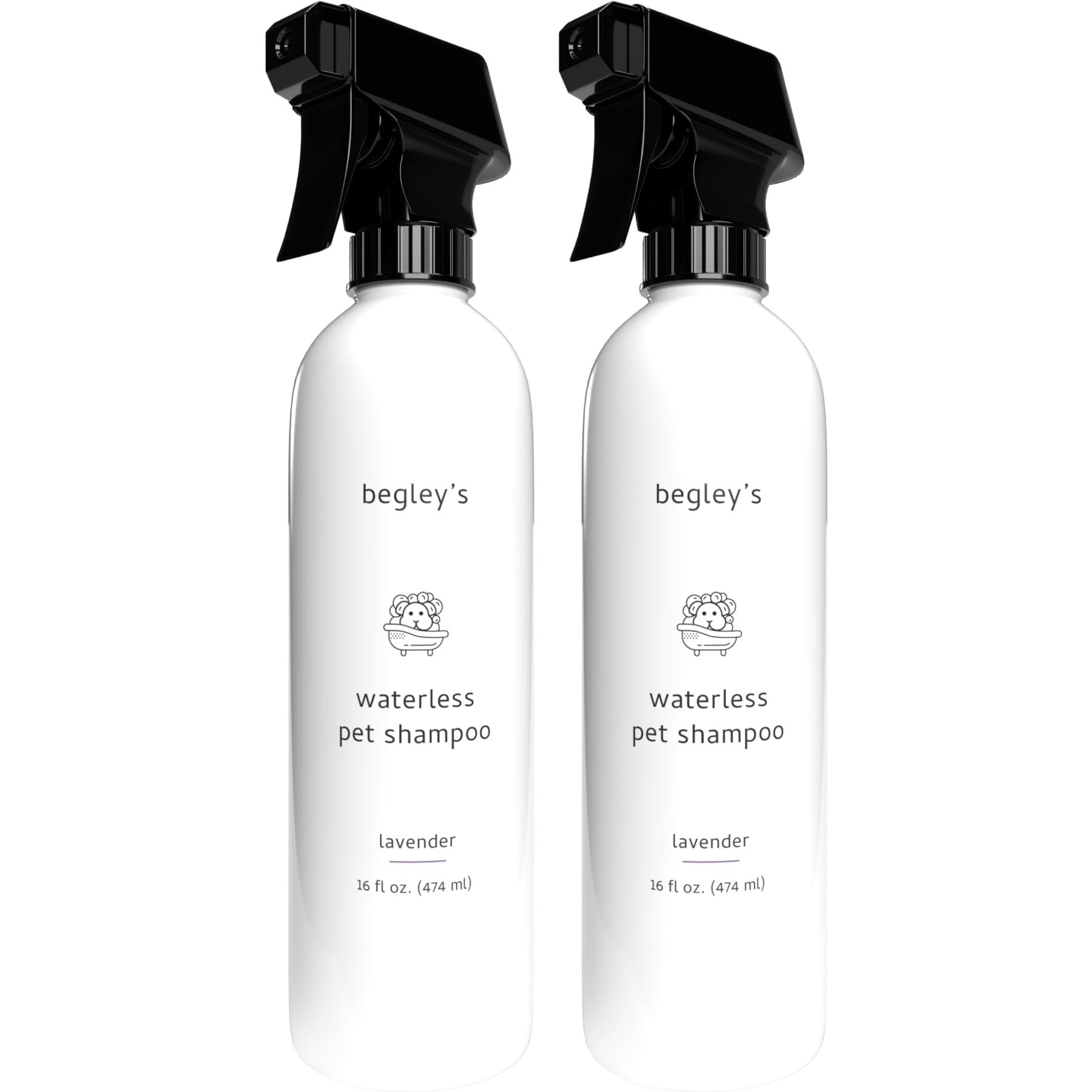 Begley's Natural No-Rinse Waterless, Bathless Cleaning, Deodorizing & Odor Removal Fresh Lavender Scent Dog & Cat Shampoo, 16-fl oz, 2 count