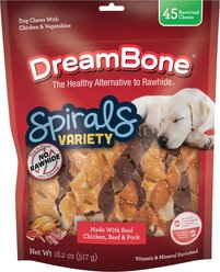 DreamBone Spirals Variety Pack Real Chicken, Beef & Pork Rawhide Free Dog Chews, 45 count