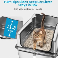 Bartuke Semi Enclosed High Sided Removable Metal Stainless Steel Cat Litter Box with Scoop, XXX-Large: 27.5 x 19.7 x 12-in, Silver Grey slide 2 of 7