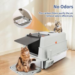 Bartuke High Sided Enclosed Stainless Steel Litter Box with Lid, Litter Scoop & Foot Pedal, XXX-Large: 28 x 20 x 17-in, Light Grey slide 2 of 8