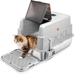 Bartuke High Sided Enclosed Stainless Steel Litter Box with Lid, Litter Scoop & Foot Pedal, XXX-Large: 28 x 20 x 17-in, Light Grey slide 1 of 8
