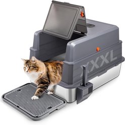 Bartuke High Sided Enclosed Stainless Steel Litter Box with Lid, Litter Scoop & Foot Pedal, XXX-Large: 28 x 20 x 17-in, Dark Grey slide 1 of 8