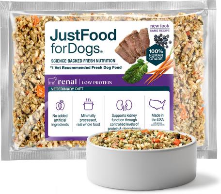 JUSTFOODFORDOGS Veterinary Diet Renal Support Low Protein Frozen Human-Grade Fresh Dog Food, 18-oz pouch, case of 7