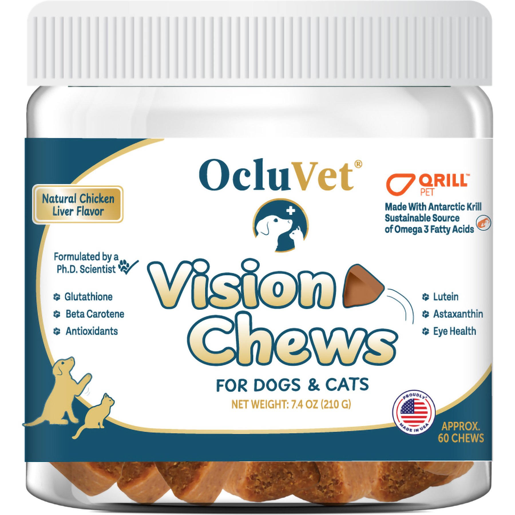 OcluVet Chicken Flavored Chew Vision Supplement for Dogs & Cats, 60 count