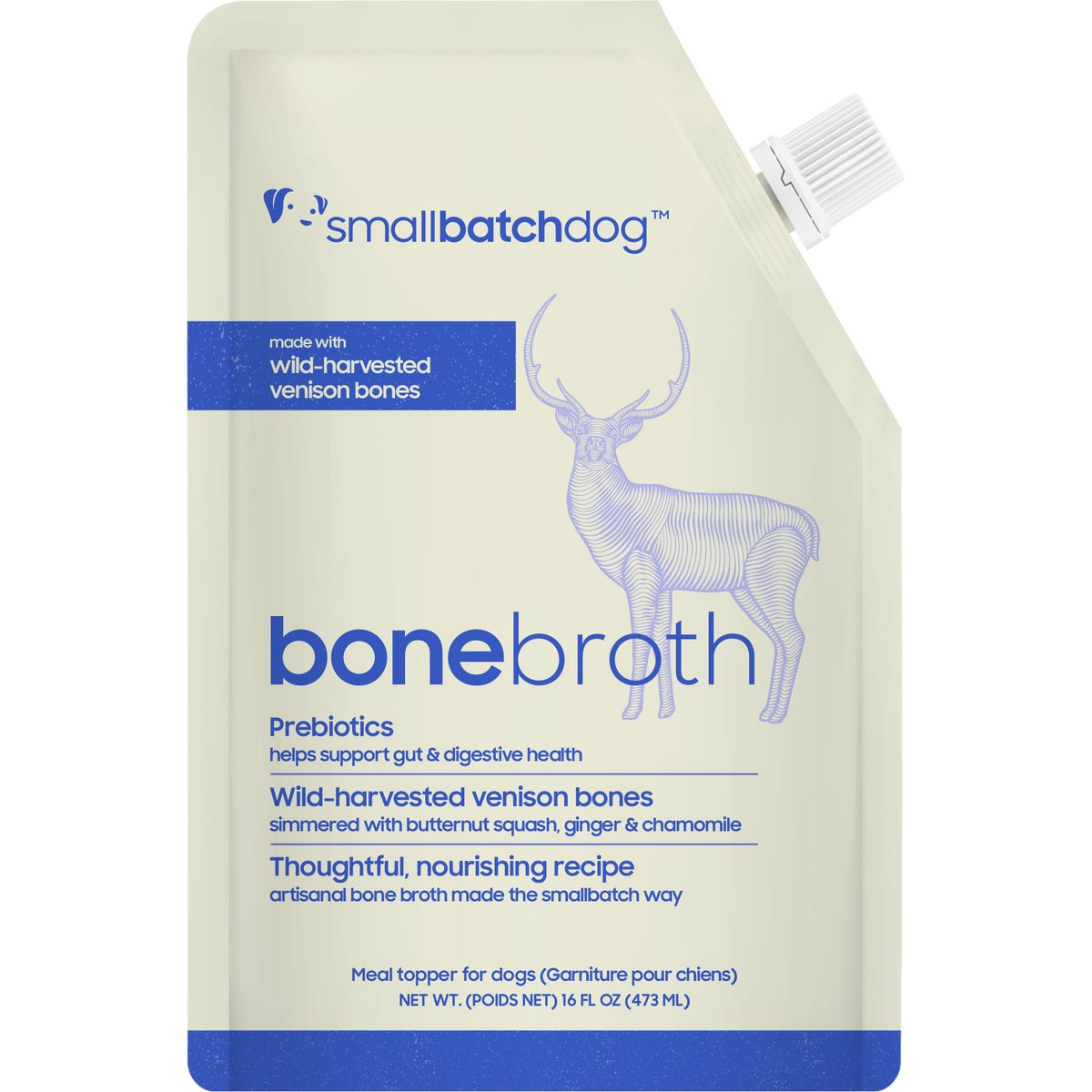 Smallbatch Pets Shelf Stable Adult Venison Bone Broth Grain-Free Liquid Wet Dog Food Topper, 16-fl oz bottle