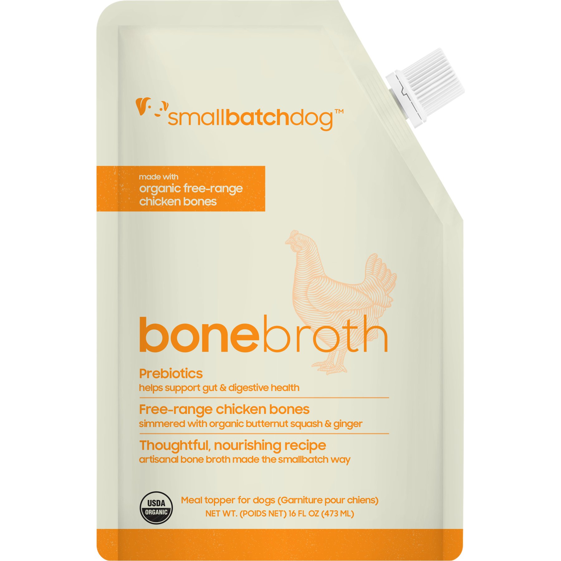 Smallbatch Pets Organic Shelf Stable Adult Chicken Bone Broth Grain-Free Liquid Wet Dog Food Topper, 16-fl oz bottle