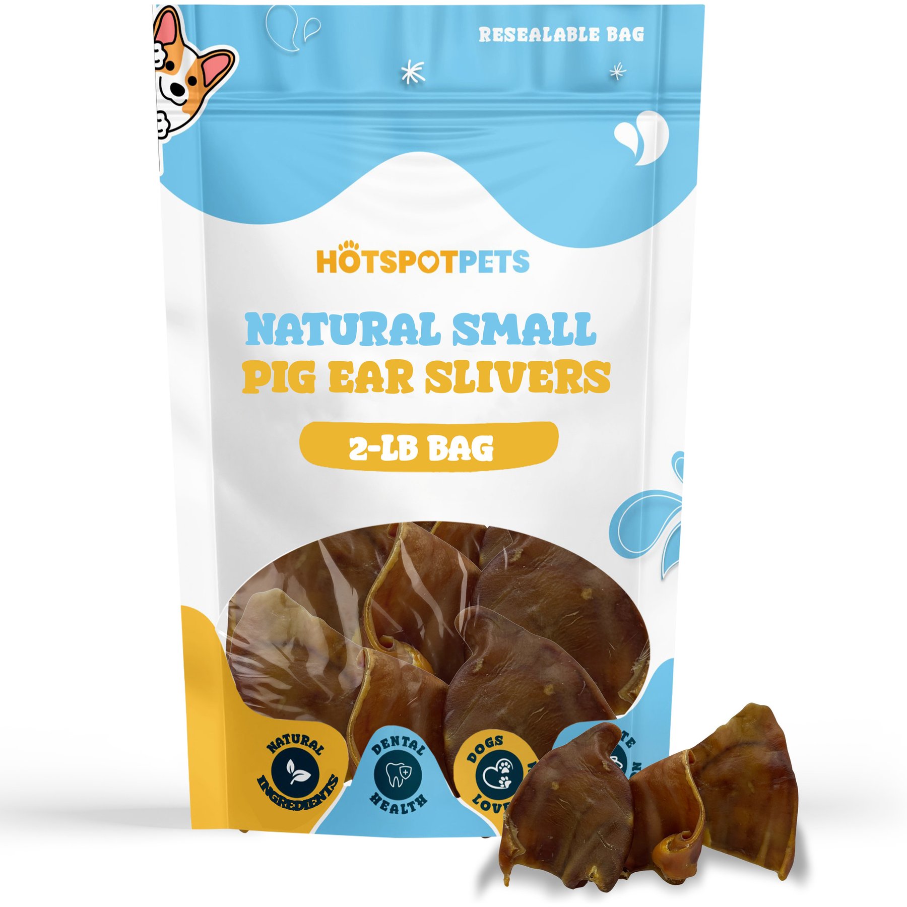 HOTSPOT PETS Natural Small Pig Ears Slivers High-Protein Dog Natural Chew Treats, 2-lb bag