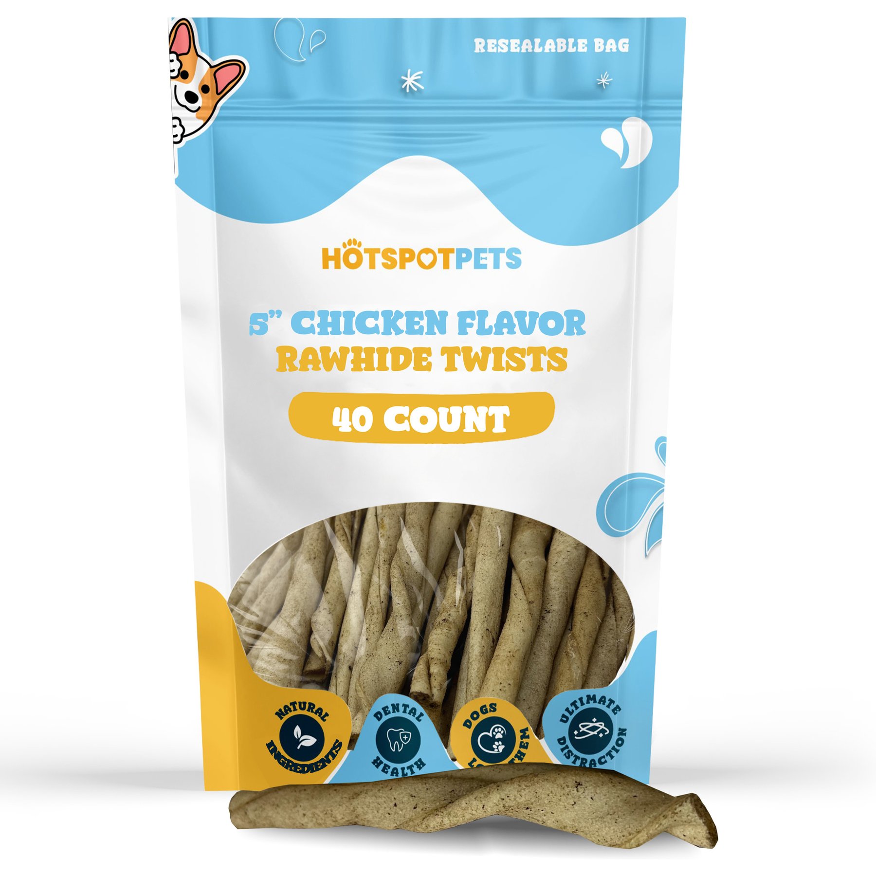 HOTSPOT PETS 5-in Chicken Flavor Rawhide Twists Dog Chew Treats, 40 count