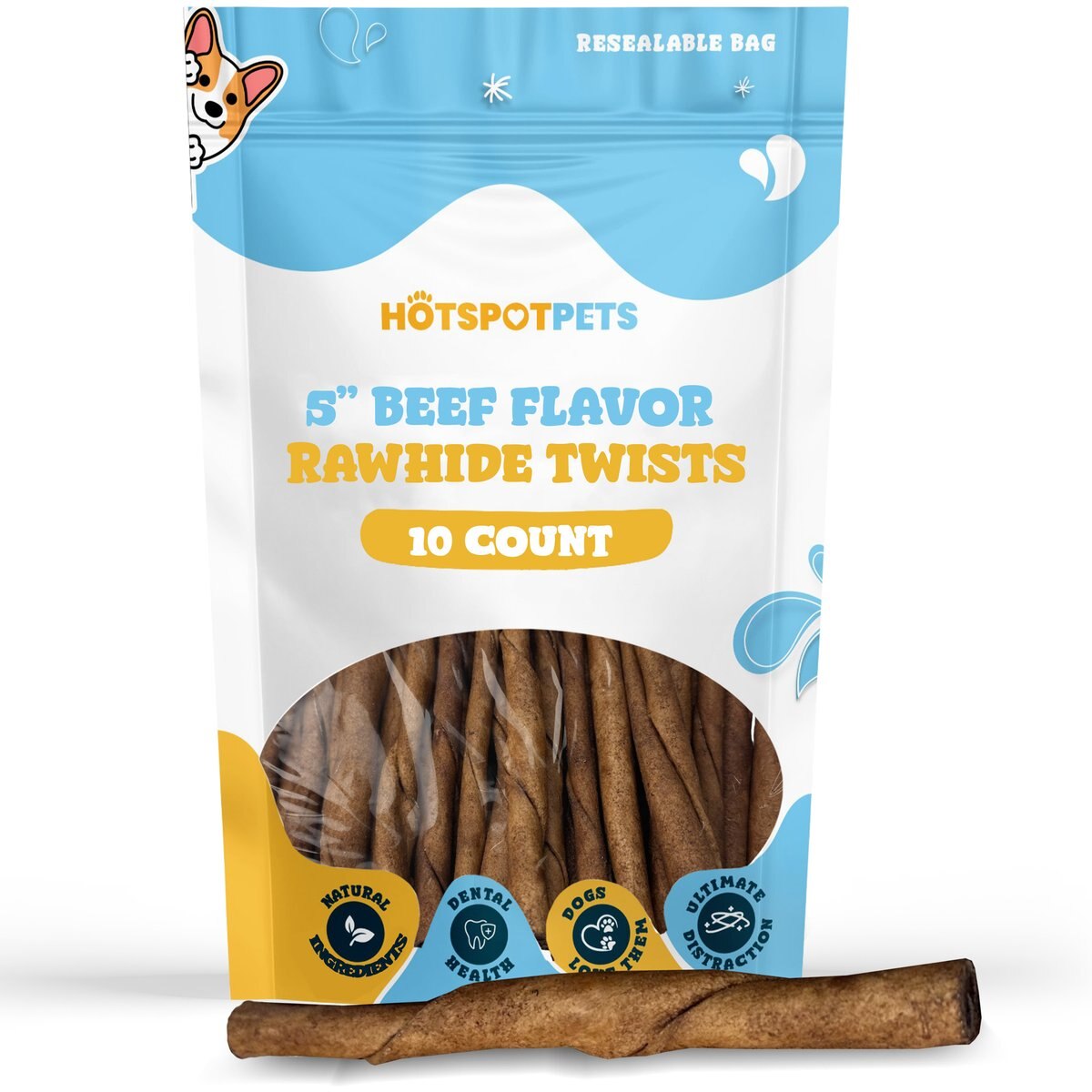 HOTSPOT PETS 5-in Beef Flavor Rawhide Twists Dog Chew Treats, 10 count