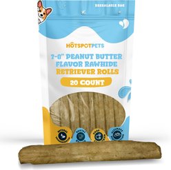 HOTSPOT PETS 7 to 8-in Peanut Butter Flavor Rawhide Retriever Rolls Dog Chew Treats, 20 count