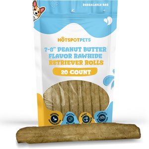 HOTSPOT PETS 7 to 8-in Peanut Butter Flavor Rawhide Retriever Rolls Dog Chew Treats, 20 count