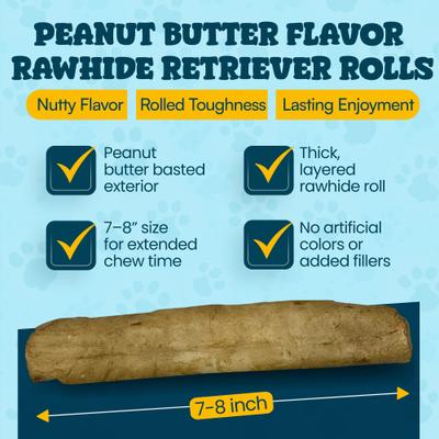 Show full view: HOTSPOT PETS 7 to 8-in Peanut Butter Flavor Rawhide Retriever Rolls Dog Chew Treats, 20 count slide 4 of 7