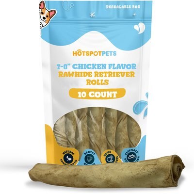 HOTSPOT PETS HOTSPOT PETS 7 to 8-in Chicken Flavor Rawhide Retriever Rolls Dog Chew Treats, 10 count
