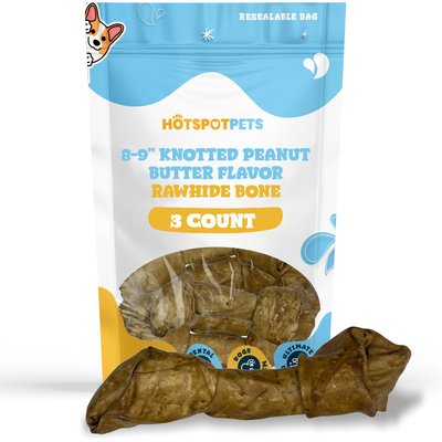 HOTSPOT PETS HOTSPOT PETS Knotted 8 to 9-in Peanut Butter Flavor Rawhide Bone Dog Treats, 3 count