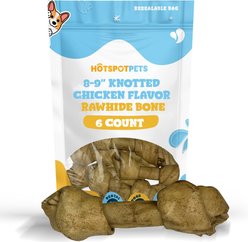 HOTSPOT PETS Knotted 8 to 9-in Chicken Flavor Rawhide Bone Dog Treats, 6 count