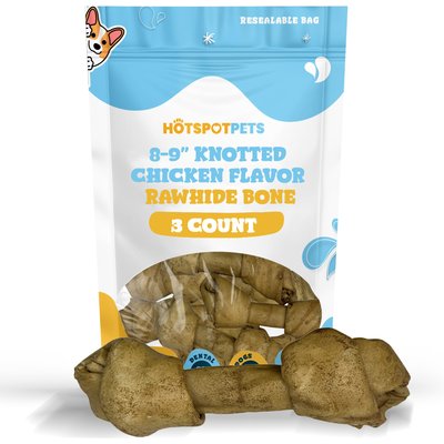 HOTSPOT PETS HOTSPOT PETS Knotted 8 to 9-in Chicken Flavor Rawhide Bone Dog Treats, 3 count