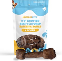HOTSPOT PETS Knotted 8 to 9-in Beef Flavor Rawhide Bone Dog Treats, 3 count