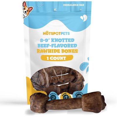 HOTSPOT PETS HOTSPOT PETS Knotted 8 to 9-in Beef Flavor Rawhide Bone Dog Treats, 1 count