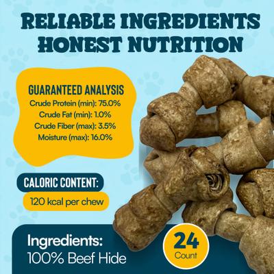 Show full view: HOTSPOT PETS Knotted 4 to 5-in Peanut Butter Flavor Rawhide Bone Dog Treats, 24 count slide 6 of 7