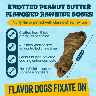 Show full view: HOTSPOT PETS Knotted 4 to 5-in Peanut Butter Flavor Rawhide Bone Dog Treats, 24 count slide 4 of 7