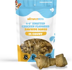 HOTSPOT PETS Knotted 4 to 5-in Chicken Flavor Rawhide Bone Dog Treats, 24 count