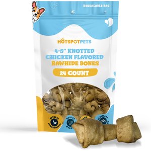HOTSPOT PETS Knotted 4 to 5-in Chicken Flavor Rawhide Bone Dog Treats, 24 count