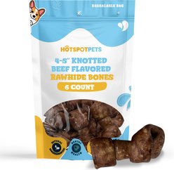HOTSPOT PETS Knotted 4 to 5-in Beef Flavor Rawhide Bone Dog Treats, 6 count