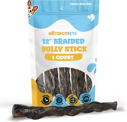 HOTSPOT PETS 12-in Premium Individually Wrapped Braided Bully Sticks Dog Treats, 1 count