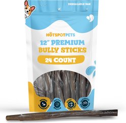 HOTSPOT PETS 12-in Premium Individually Wrapped Bully Sticks Dog Treats, 24 count