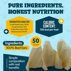 HOTSPOT PETS Jumbo Whole Natural Brazilian Cow Ears High-Protein Dog Natural Chew Treats, 50 count slide 2 of 6