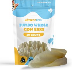 HOTSPOT PETS Jumbo Whole Natural Brazilian Cow Ears High-Protein Dog Natural Chew Treats, 50 count
