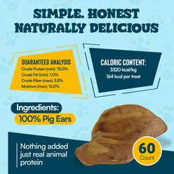HOTSPOT PETS Jumbo Whole Natural Brazilian Pig Ears High-Protein Dog Natural Chew Treats, 60 count slide 2 of 6