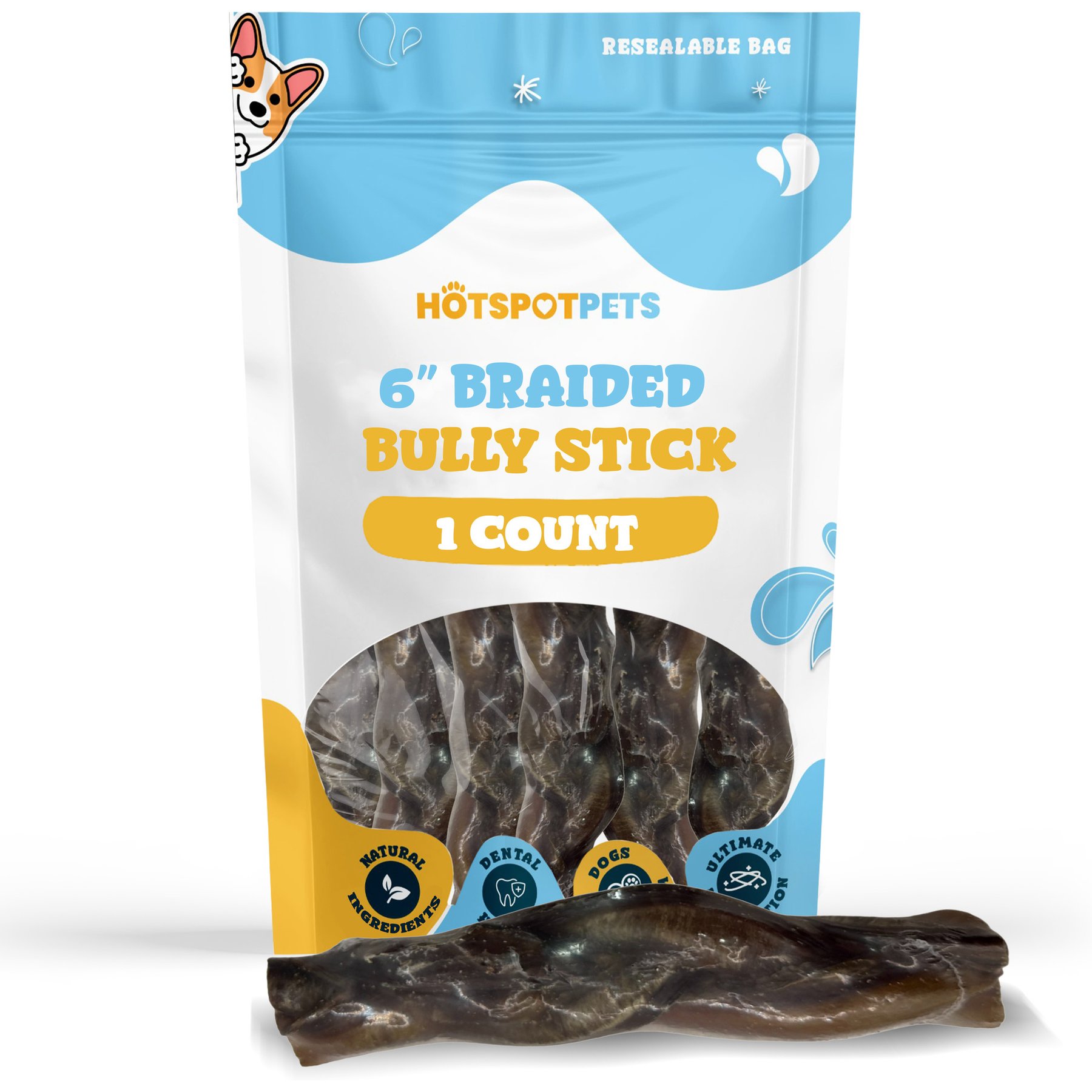 HOTSPOT PETS 6-in Premium Individually Wrapped Braided Bully Sticks Dog Treats, 1 count