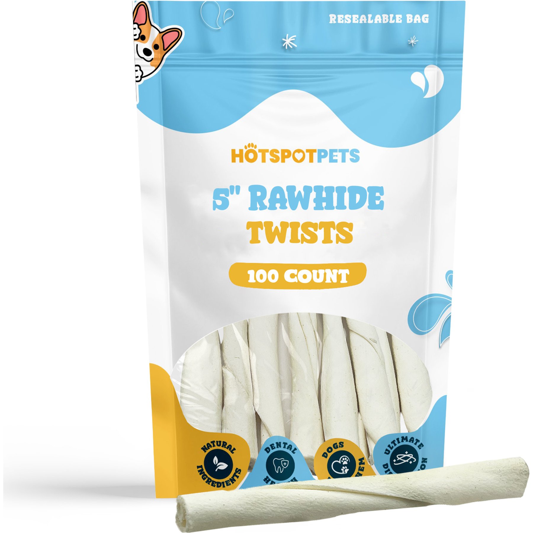 HOTSPOT PETS 5-in Twists Rawhide Dog Treats, 100 count