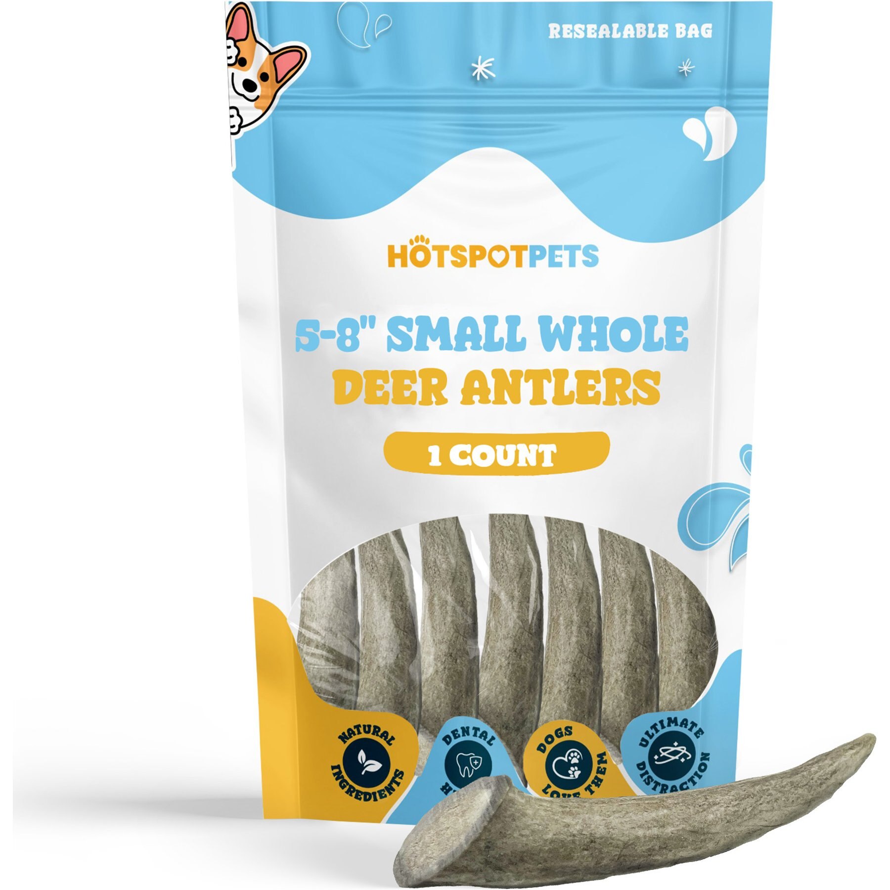 HOTSPOT PETS 5 to 8-in Whole Deer Antler Dog Treats, Small, 1 count