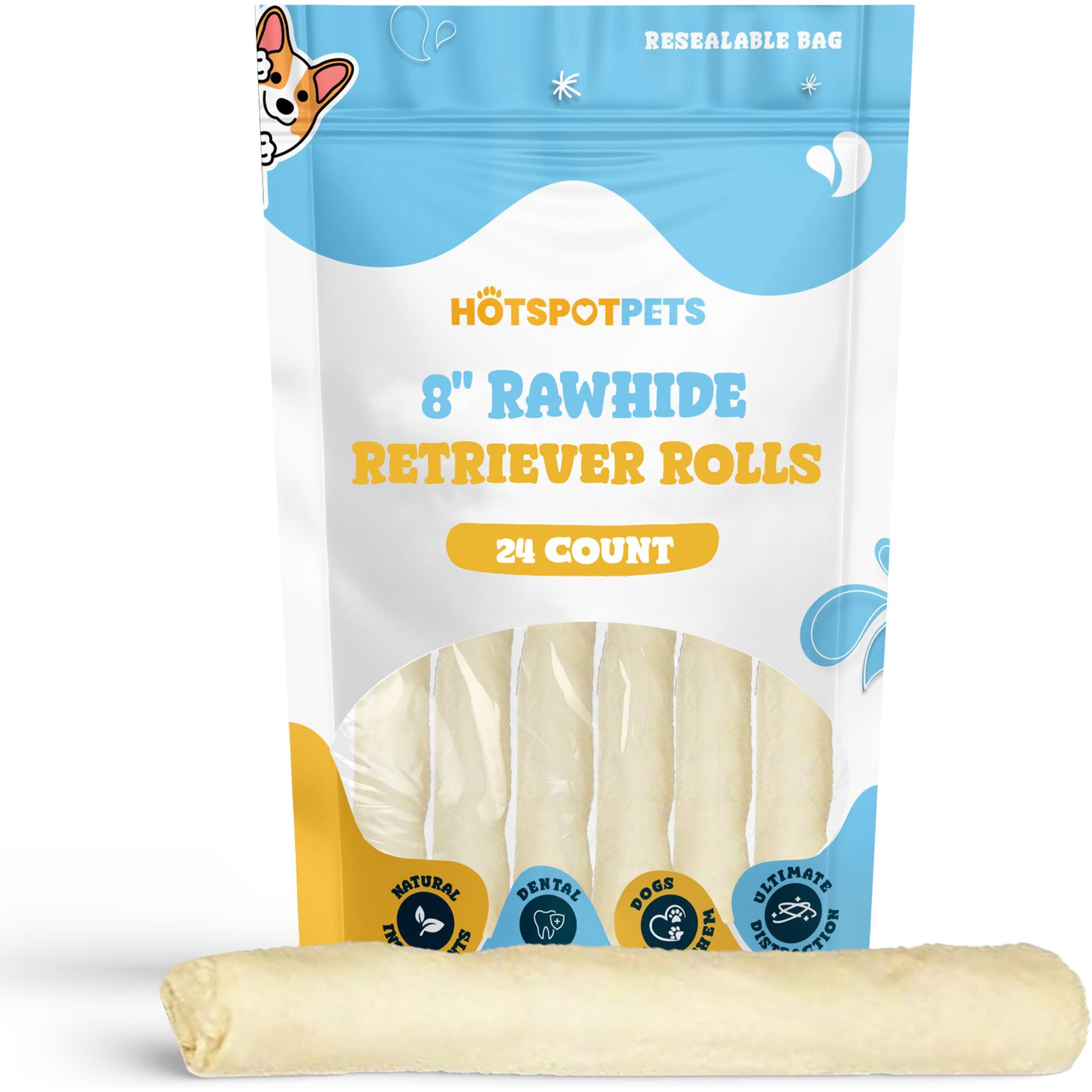 HOTSPOT PETS 7 to 8-in Retriever Rolls Rawhide Dog Treats, 24 count