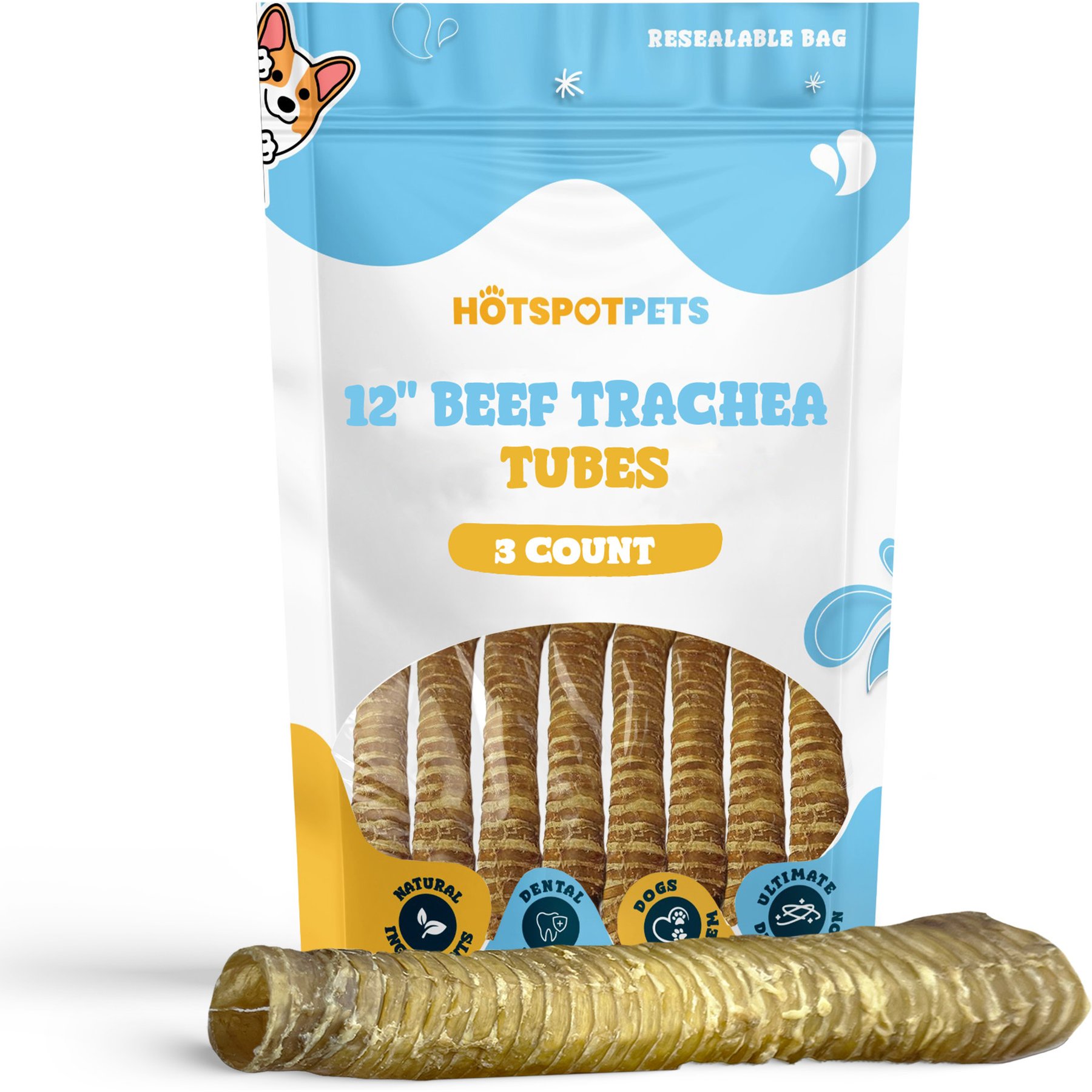 HOTSPOT PETS 12-in Whole Beef Trachea Tubes Dog Chew Treats, 3 count
