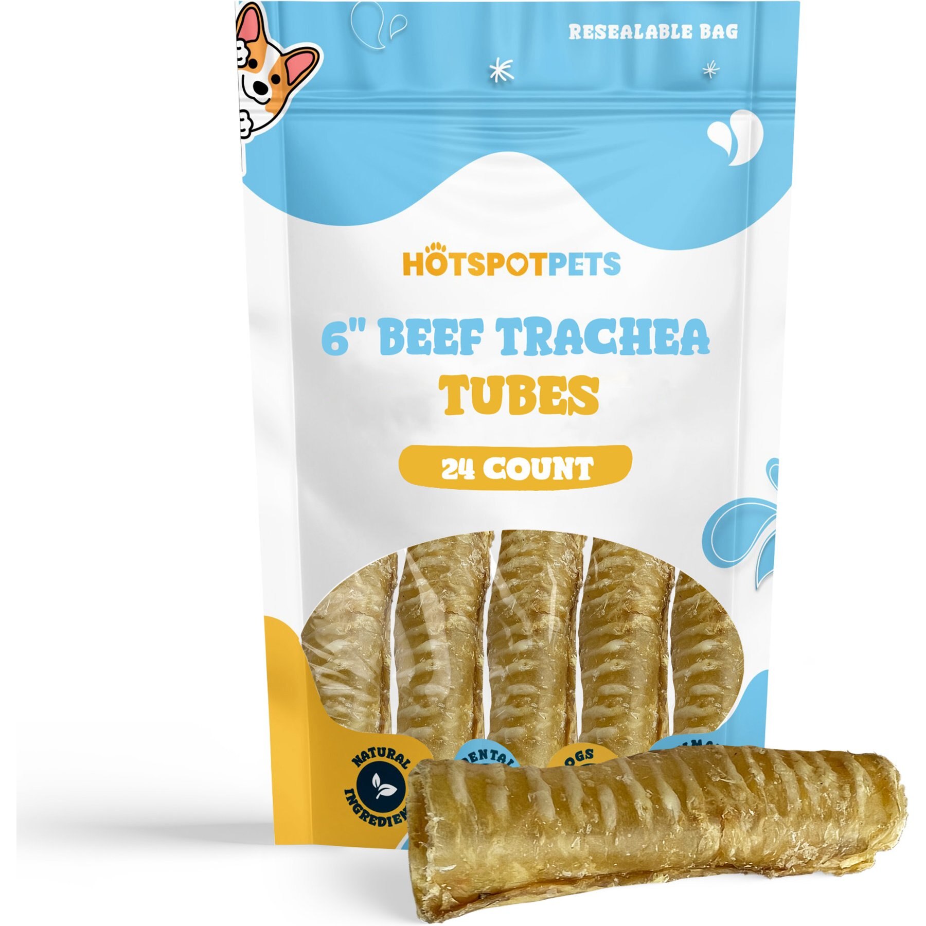 HOTSPOT PETS 6-in Whole Beef Trachea Tubes Dog Chew Treats, 24 count