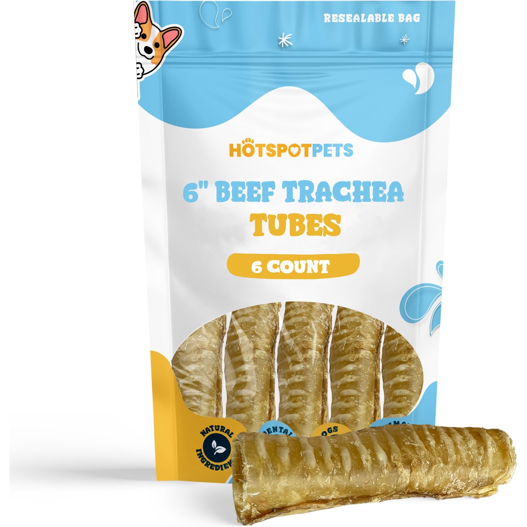 HOTSPOT PETS 6-in Whole Beef Trachea Tubes Dog Chew Treats, 6 count