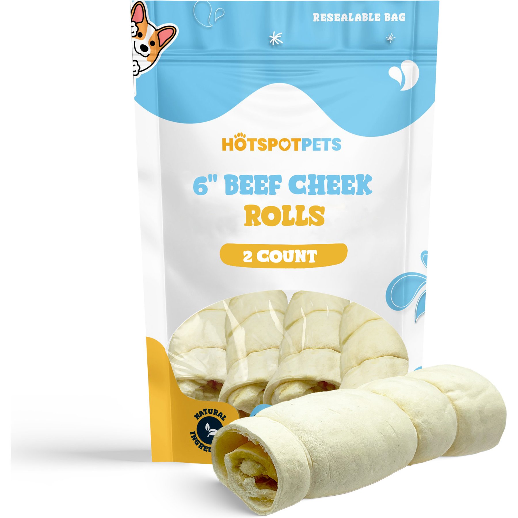 HOTSPOT PETS 6-in Beef Cheek Roll Dog Treats, Jumbo, 2 count