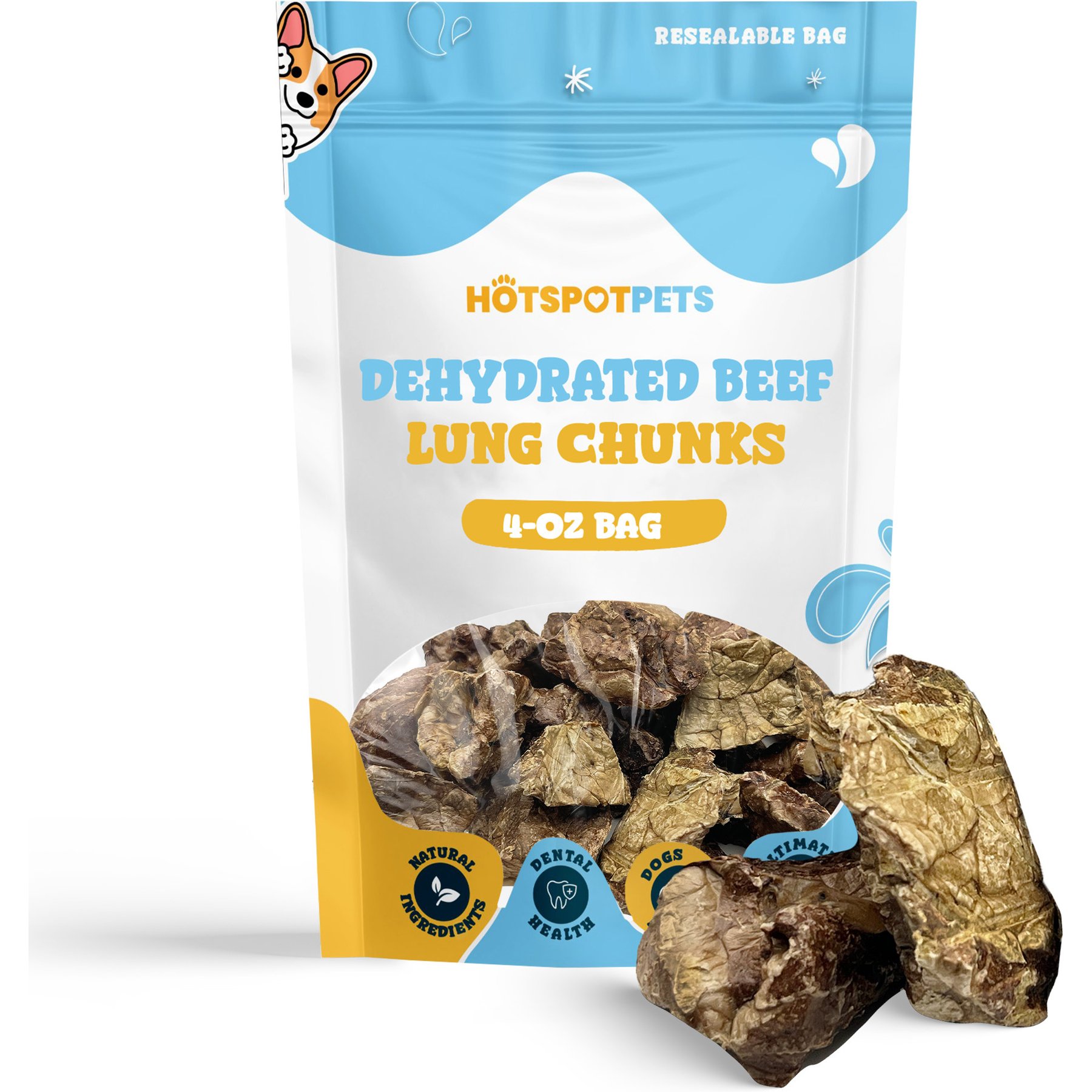 HOTSPOT PETS Beef Lung Chunks Dehydrated Dog Treats, 4-oz bag