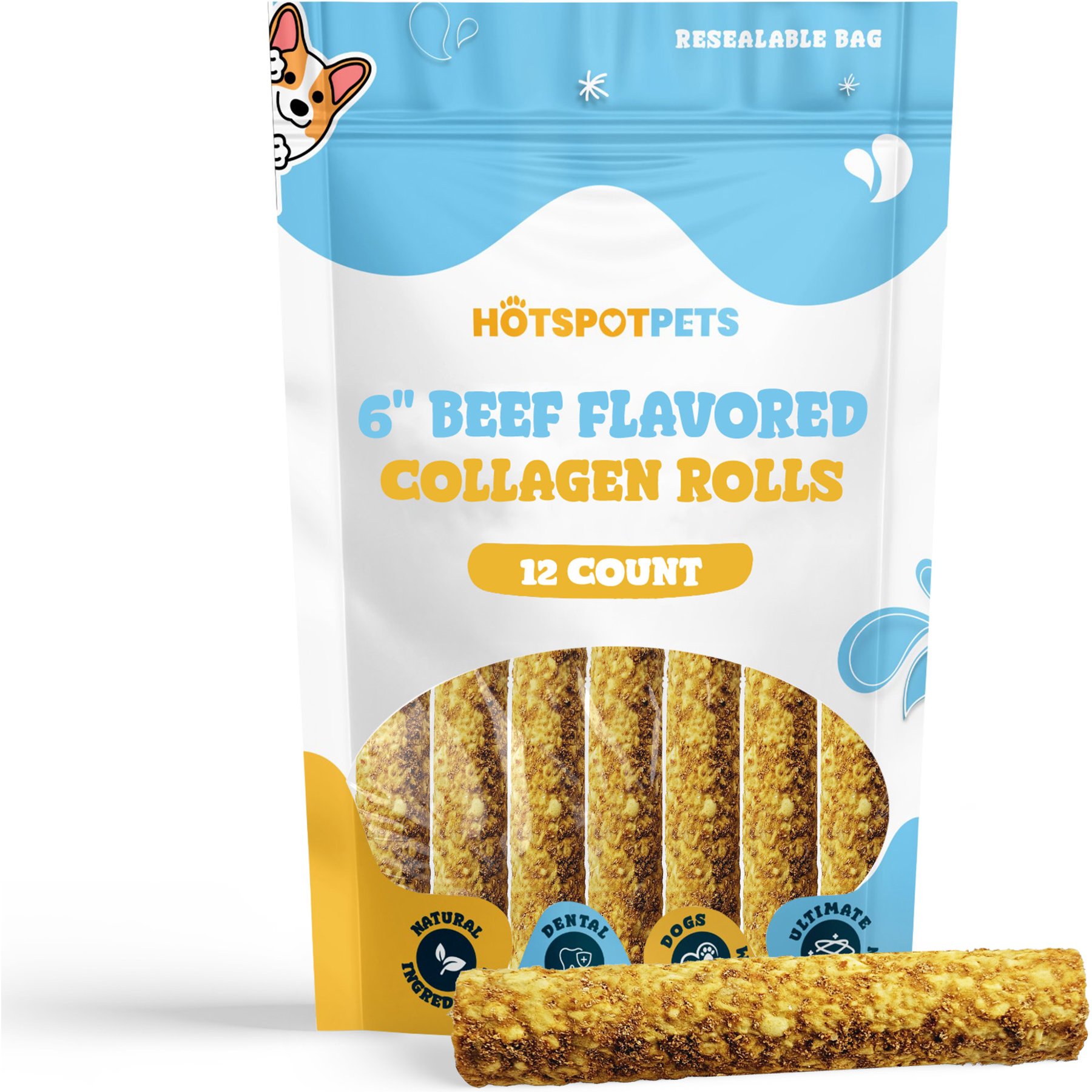 HOTSPOT PETS 6-in Beef Crunchy Munchy Rolls Dog Treats, 12 count